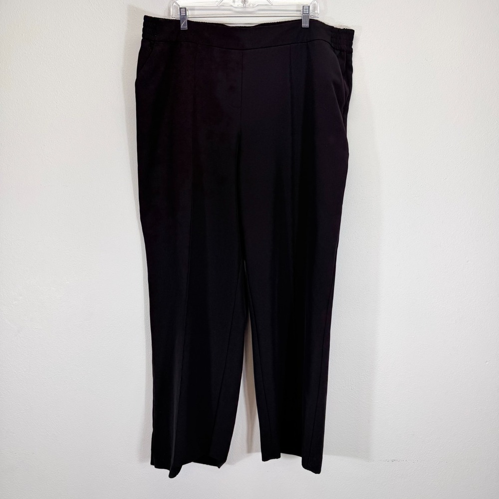 EVRI Wide Leg Pull-On Stretch Pintuck Seam Black Trousers Plus Size 20W